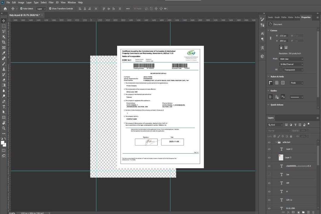 Modèle Word et PDF de certificat de constitution en Afrique du Sud template